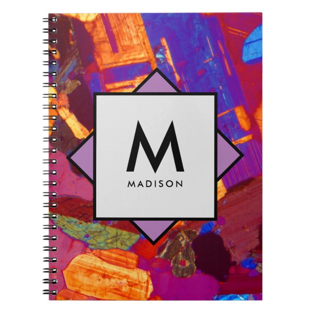 Carnet Section mince en granit avec nom et monogramme sur (Devant)