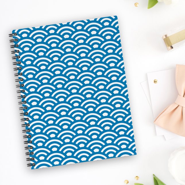 Carnet Seigaiha, Vagues, Japonais, Bleu et Blanc (Créateur téléchargé)