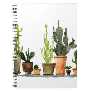 Carnet Sept cactus d'aquarelle vert dessinés à la main en