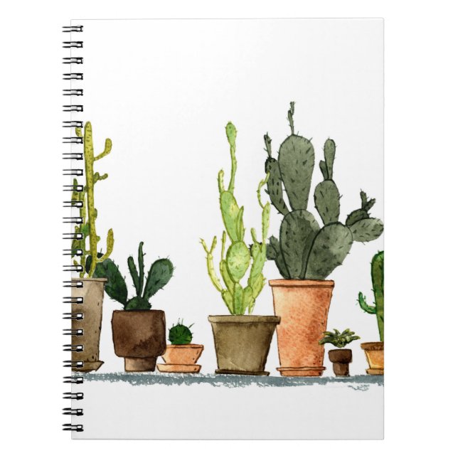 Carnet Sept cactus d'aquarelle vert dessinés à la main en (Devant)