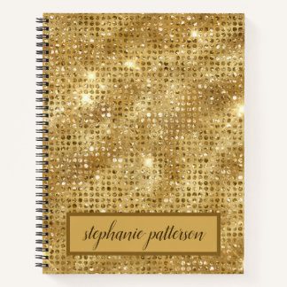 Carnet Séquins de luxe brillant or Nom personnalisé