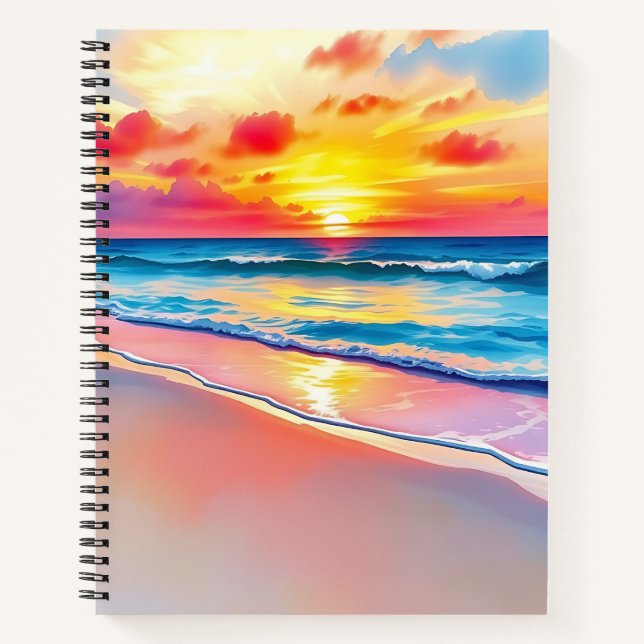 Carnet Serene Beach Sunset avec de vives réflexions (Devant)