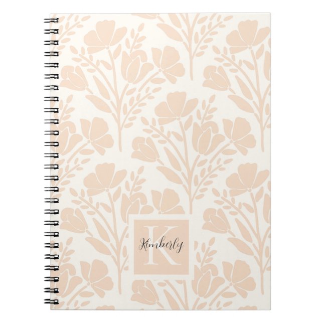 Carnet Serene Neutral Peachy Rose Florals Monogramme (Devant)