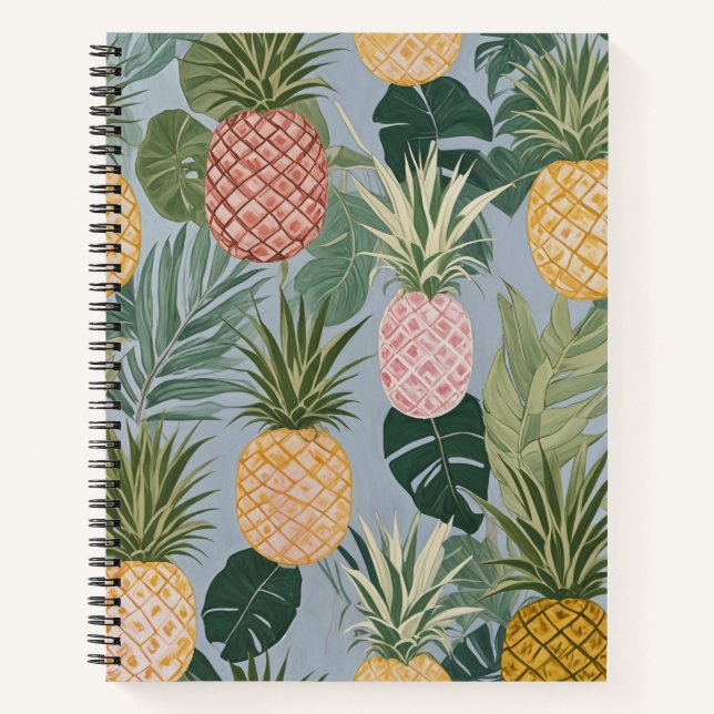 Carnet Sérénité tropicale : Ananas et palmiers peints  (Devant)