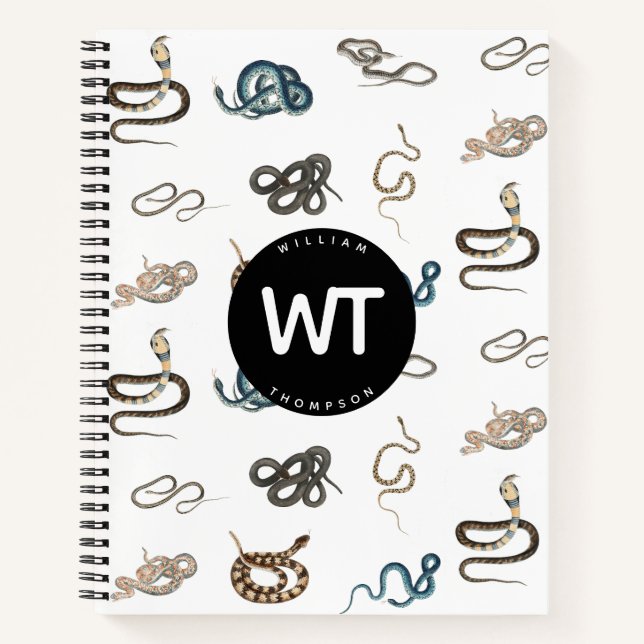 Carnet Serpents colorés Reptile Animal Motif Monogramme (Devant)