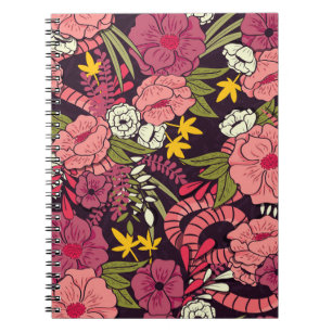 Carnet Serpents de la jungle, fleurs tropicales, motif vi