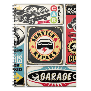 Carnet Service de voiture et réparation rétro panneaux de