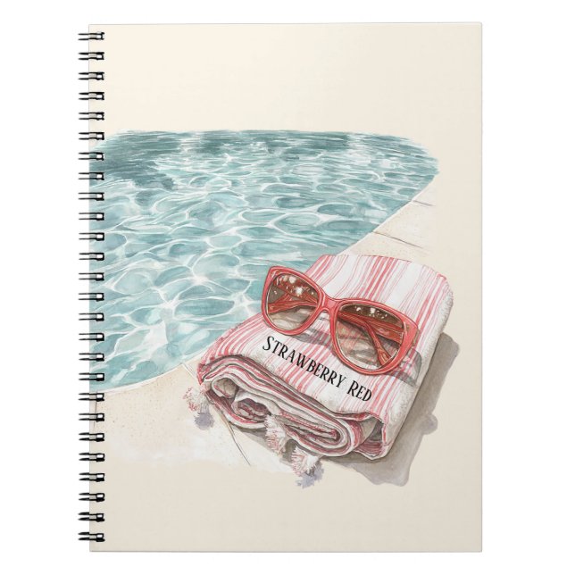 Carnet Serviette de piscine rouge fraise (Devant)