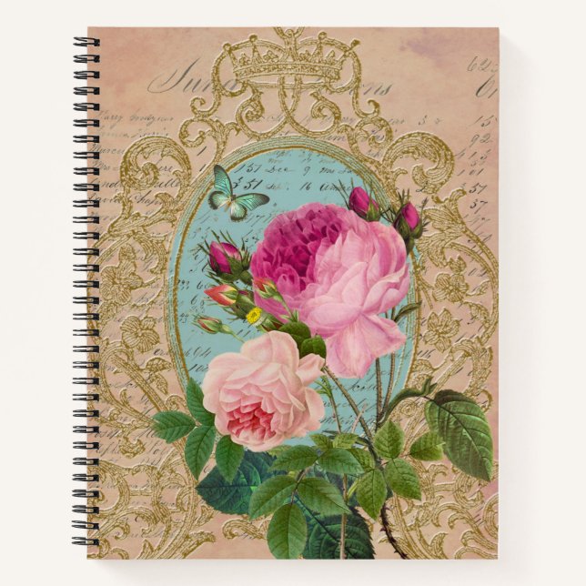 Carnet Shabby Chic Rose style victorien spirale Notebook (Devant)