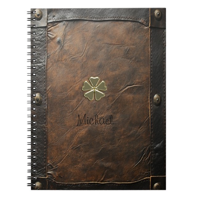 Carnet Shamrock d'or St.Patrick`s Day, Cuir Brown (Devant)