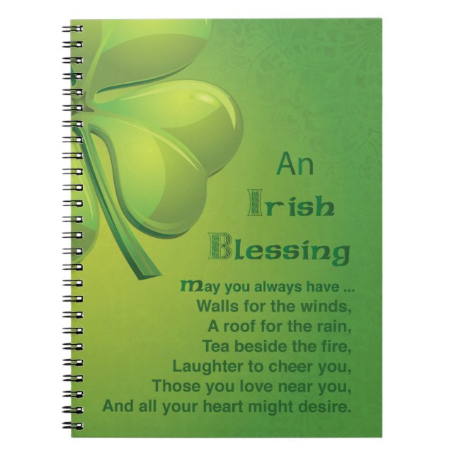 Carnet Shamrock vert d'Irlande Blessings (Devant)