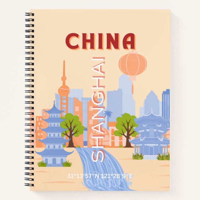Carnet Shanghai Chine Rétro Pastel Art de Voyage (Devant)