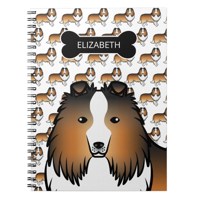 Carnet Sheltie de dessin animé sable avec os de chien et  (Devant)