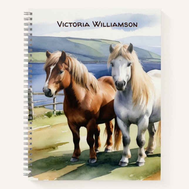 Carnet Shetland Ponies Campagne Equine Nom personnalisé (Devant)