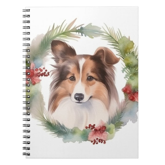 Carnet Shetland Sheepdog Christmas Wreath Festive Pup (Devant)