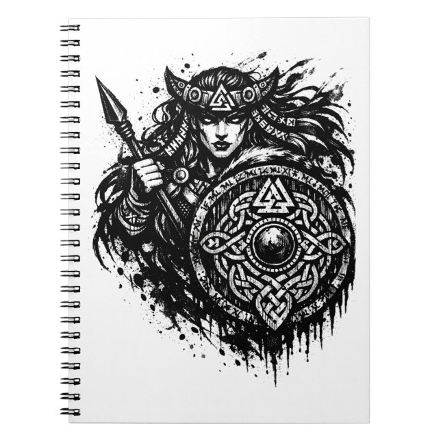 Carnet Shield Maiden Spear‑Sigil – Mythic Warrior Ink (Devant)