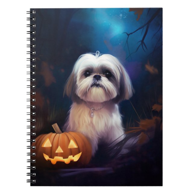 Carnet Shih Tzu Halloween Avec Citrouilles Effrayant (Devant)