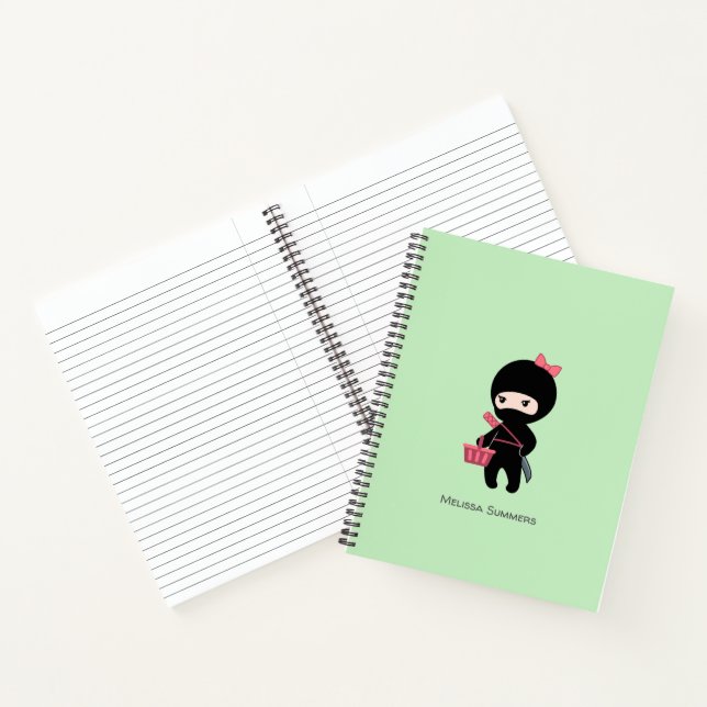 Carnet Shopping Ninja Girl Nom personnalisé sur vert (Intérieur)