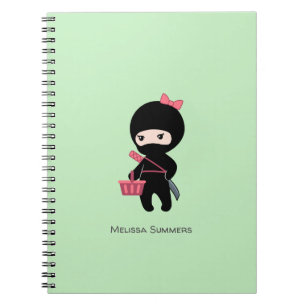 Carnet Shopping Ninja Girl Nom personnalisé sur vert