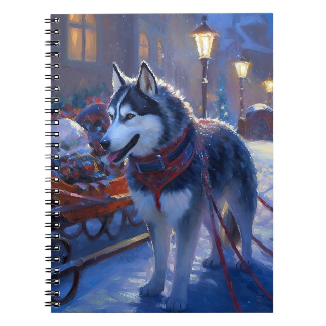 Carnet Siberian Husky Saison de Fêtes de Noël (Devant)