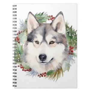 Carnet Sibérie Husky Christmas Wreath Festive Pup