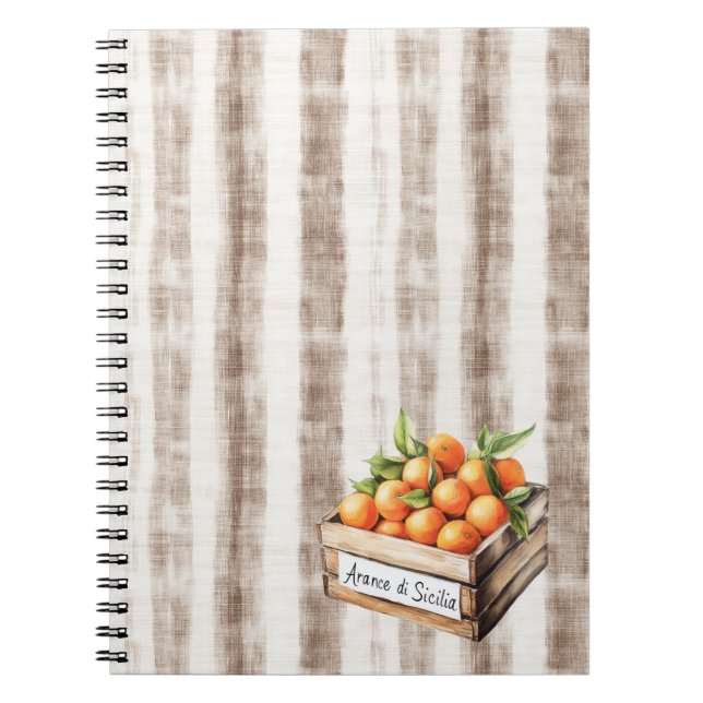 Carnet Sicile Crème Brun Rustique Rayures Oranges (Devant)