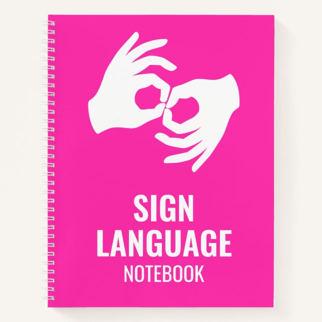 Carnet Sign Language Notebook – ASL Hands Symbol Magenta (Devant)