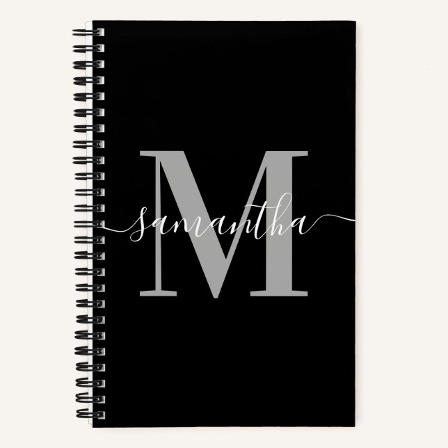 Carnet Signature élégante gris monogramme moderne noir (Recto)