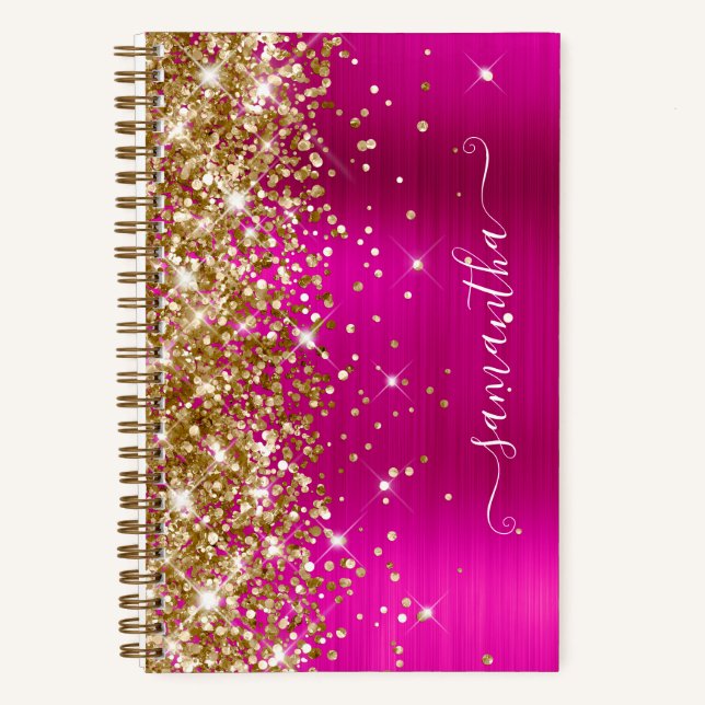 Carnet Signature girly pailletée or rose chaud (Recto)