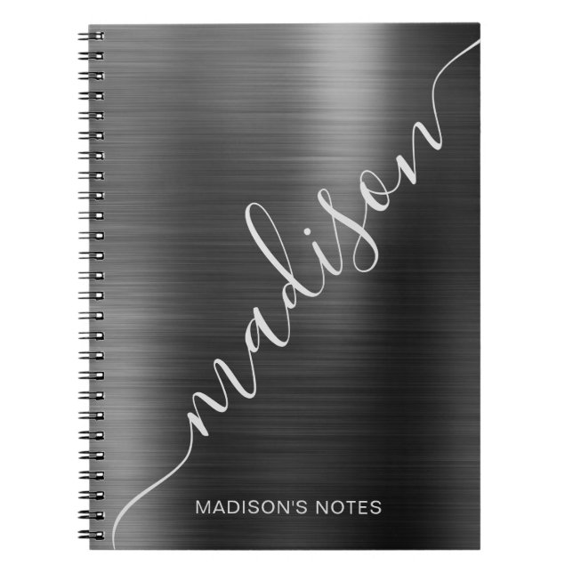Carnet Signature Monogramme en métal noir moderne (Devant)