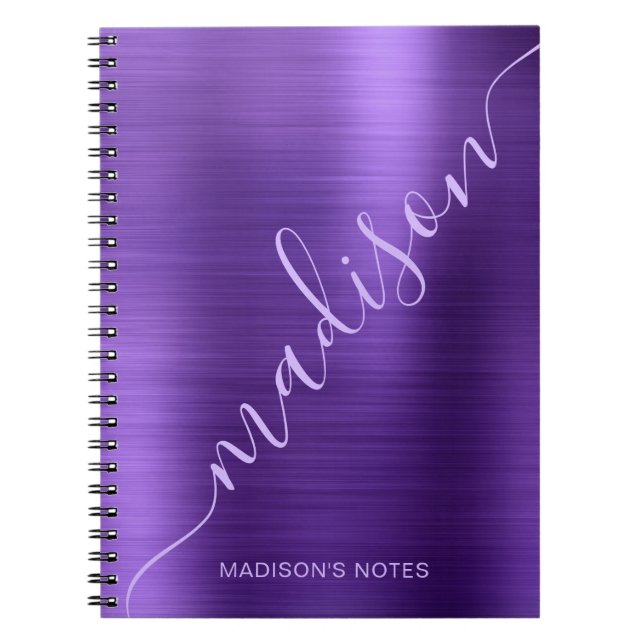 Carnet Signature Monogramme métallique violet moderne (Devant)