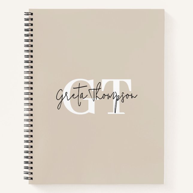 Carnet Signature monogramme noir et blanc sur fond beige (Devant)