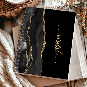 Carnet Signature personnalisée Agate noire or