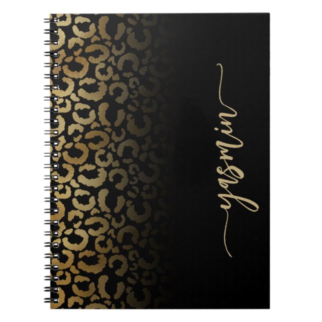 Carnet Signature personnalisée Black Gold Leopard Spots (Devant)