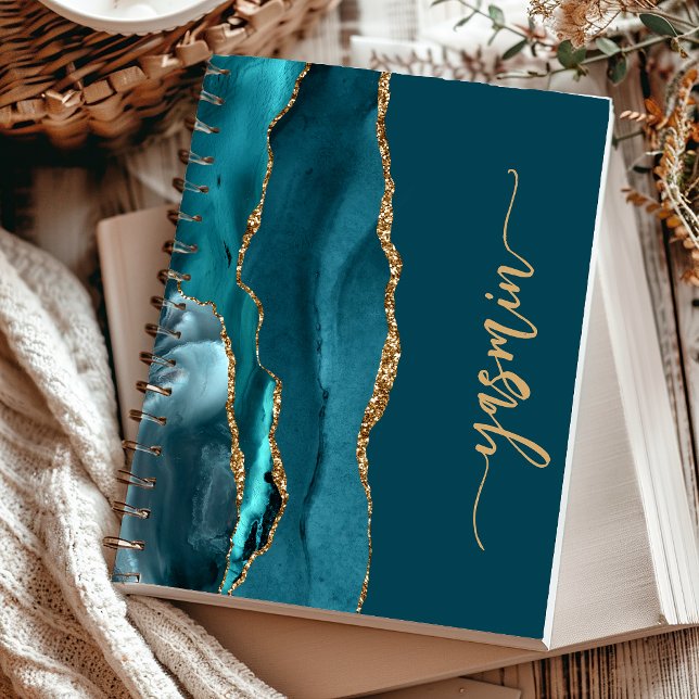 Carnet Signature personnalisée bleu sarcelle or Agate (Créateur téléchargé)