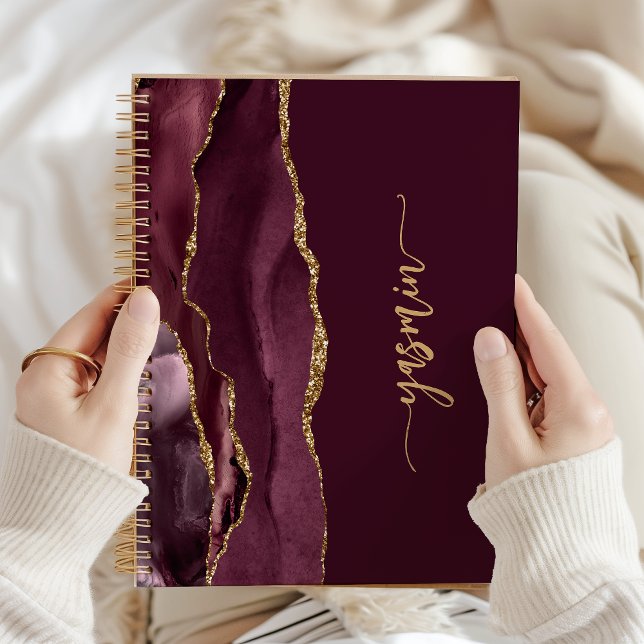 Carnet Signature personnalisée Bourgogne Agate dorée (Créateur téléchargé)