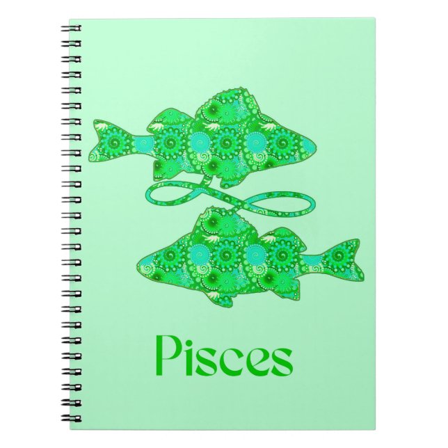 Carnet Signe Zodiac pour Poissons en Vert de mer (Devant)