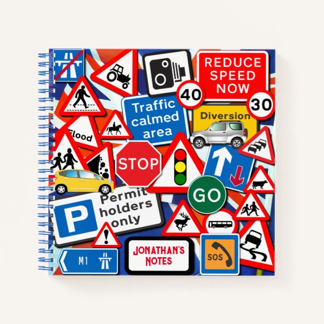 Carnet Signes routiers colorés personnalisés et voitures  (Devant)