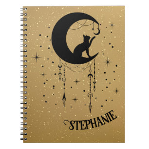 Carnet Silhouette De Chat Noir Jouant Sur Lune Décorée