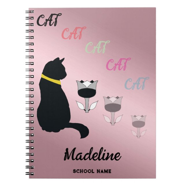 Carnet Silhouette de chat noir Modifier le texte et l'opa (Devant)