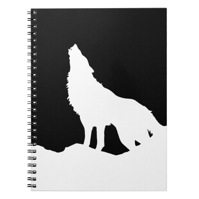 Carnet Silhouette de loup unique en noir et blanc Pop Art (Devant)
