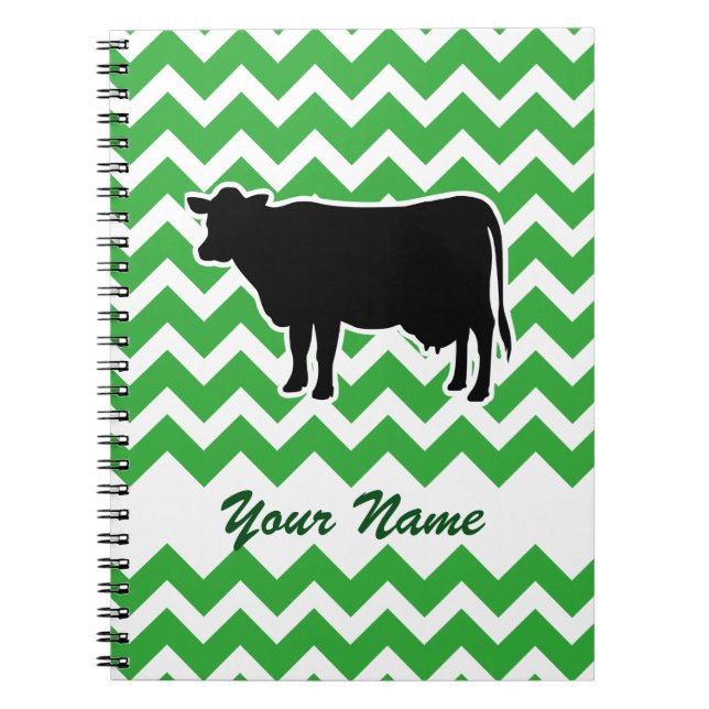 Carnet Silhouette de vache avec Motif Chevron Vert (Devant)
