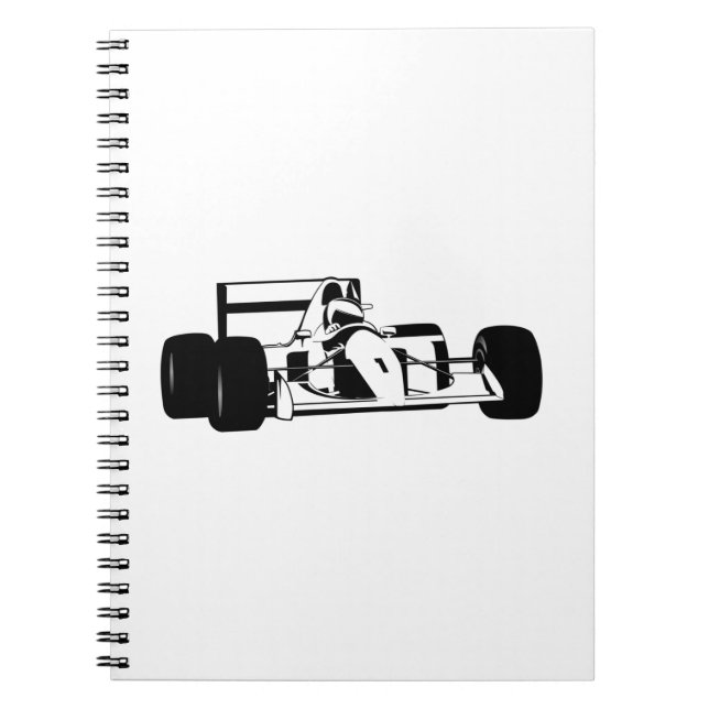 Carnet Silhouette de voiture de course noir et blanc (Devant)