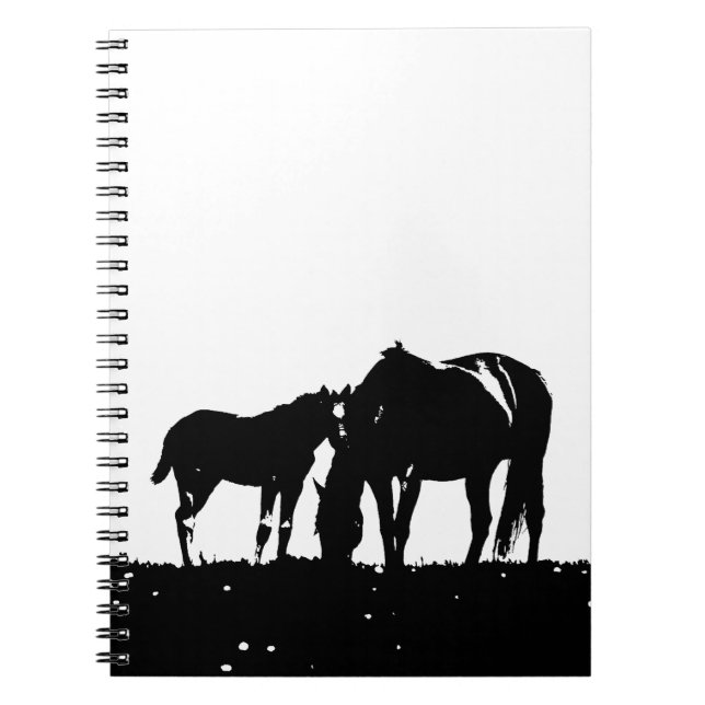 Carnet Silhouette des chevaux noirs et blancs (Devant)