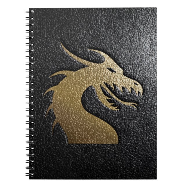 Carnet Silhouette d'or de dragon sur le cuir noir (Devant)