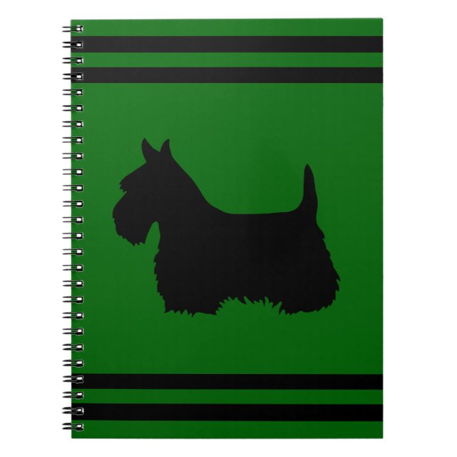 Carnet silhouette noir/blanc de Terrier Écossais vert/nom (Devant)