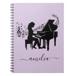 Carnet Silhouette Personnalisée de Pianiste Fille avec No