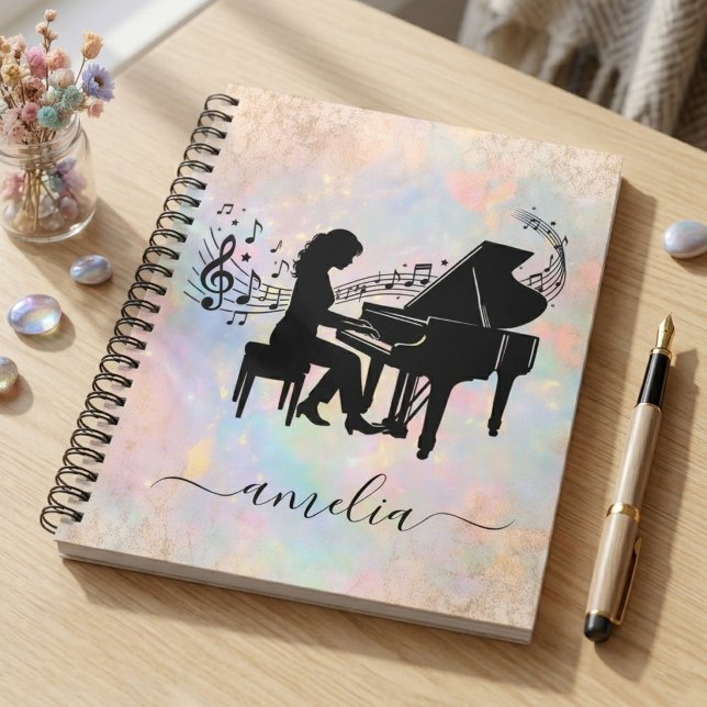 Carnet Silhouette Personnalisée de Pianiste Fille Notes d (Créateur téléchargé)