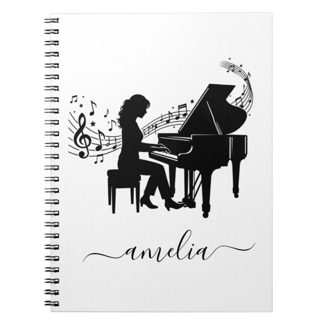 Carnet Silhouette Personnalisée de Pianiste Fille Notes d (Devant)