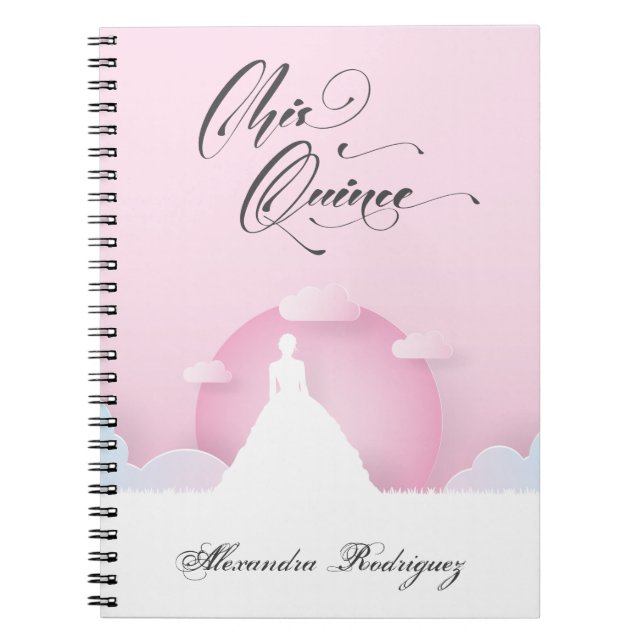 Carnet Silhouette rose et blanc avec lune Quinceanera (Devant)